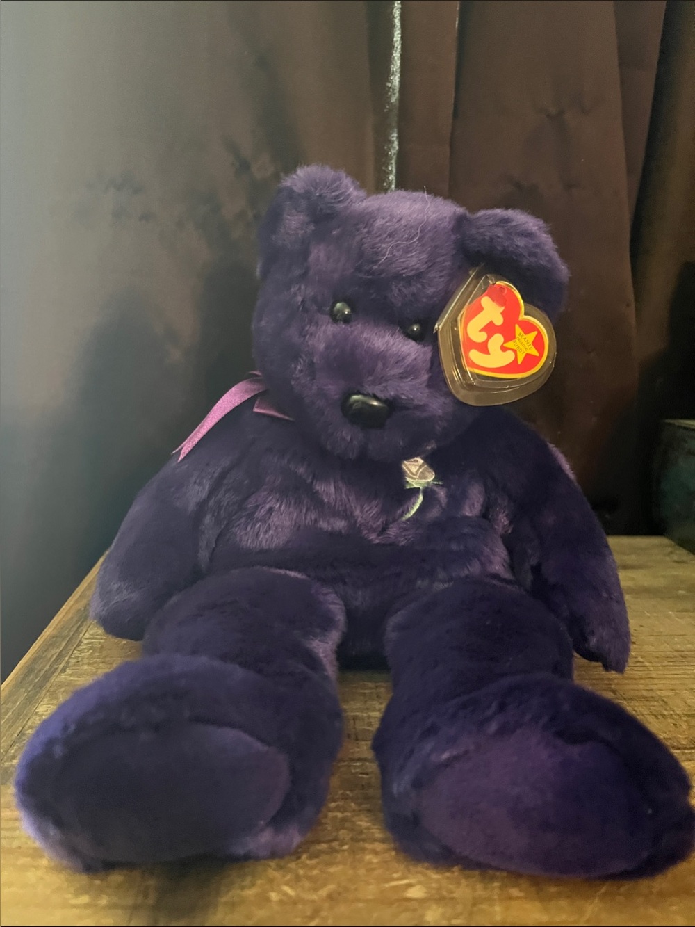 Ty Beanie Buddy “Princess Diana” Plush Bear - Deep Purple with Satin Ribbon